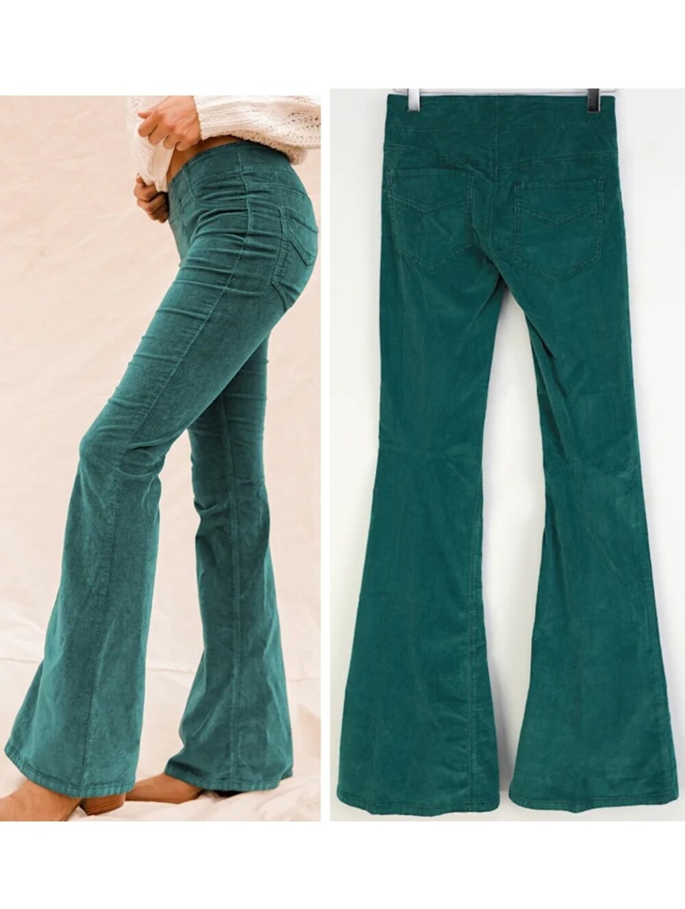 Free People Pull-On Forest Green Corduroy Flare Pants Women's 31 We The Free